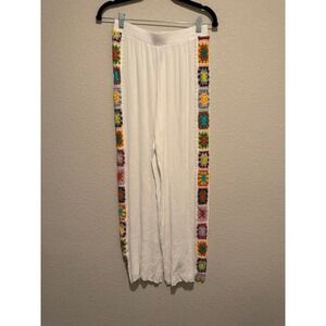 TINIBIKINI White Crochet GRANNY Square Cottage Chic Trim Beach Pants sz M 2148